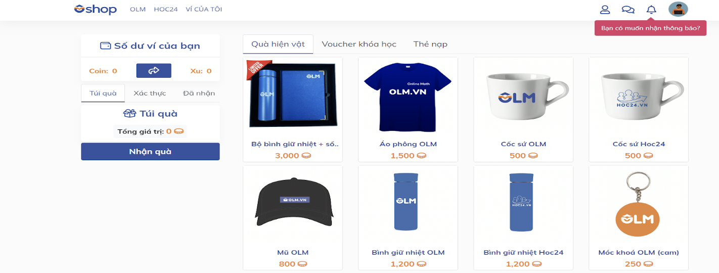 đổi quà trên OLM