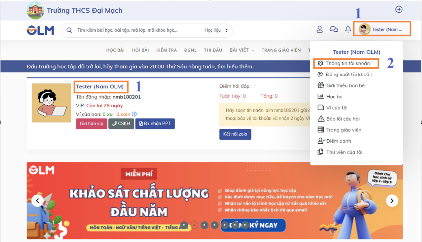 Thiết lập tài khoản trên OLM