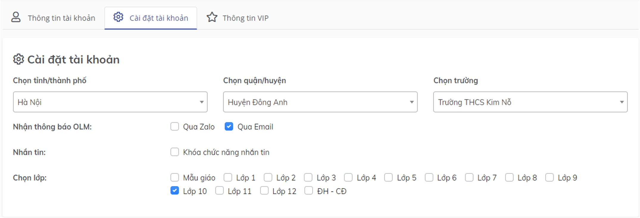 Thiết lập tài khoản trên OLM
