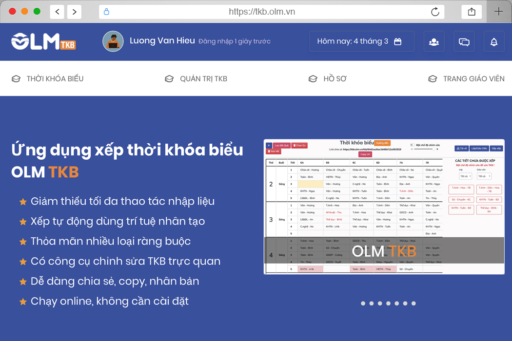 Ứng dụng xếp thời khoá biểu OLM TKB